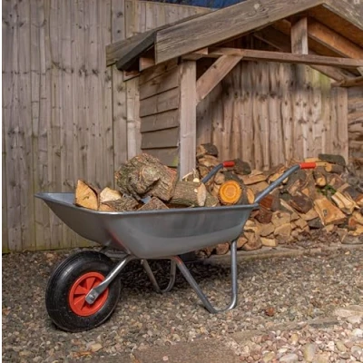 Image of Samuel ALEXANDER 65 Litre 60kg Capacity Galvanised Metal Garden Trolley Wheelbarrow Heavy Duty Cart Wheelbarrows with Pneumatic Tyre