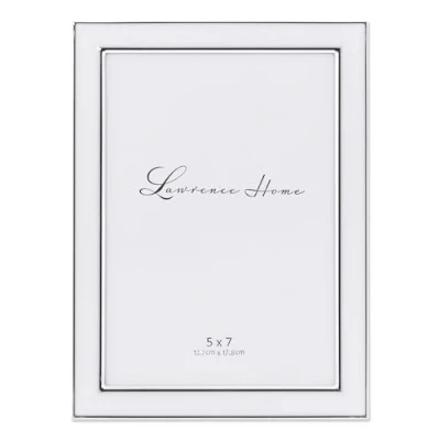 Image of Lawrence Frames Silver Plated Metal with White Enamel Picture Frame, White, 5x7