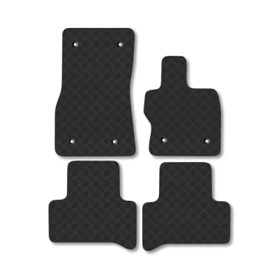 Image of Rubber Car Mats Compatible with Alfa Romeo Stelvio (2018 ) Tailored Fit Floor Set Accessory Black Custom 4 Pieces Clips Anti Slip Backing, Heavy Duty &amp; Waterproof
