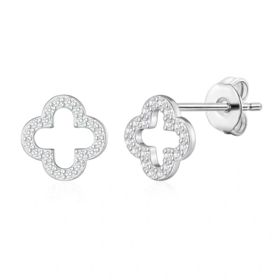 Image of Philip Jones Silver Plated Clover Earrings Created with Zircondia® Crystals
