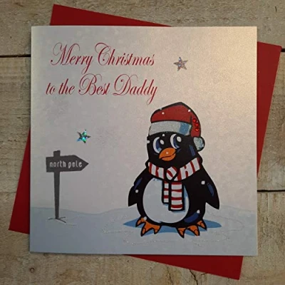 Image of WHITE COTTON CARDS Merry Best Daddy, Handmade Christmas Card. (Penguin, Code xx14 102)