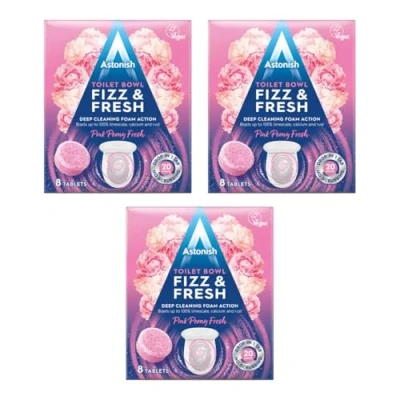 Image of Astonish Fizz &amp; Fresh Toilet Bowl Tablets, Pink Peony Fresh, Special Aromatic Edition, Deep Cleaning Foam Action Tabs, 3 x 8 Tablets