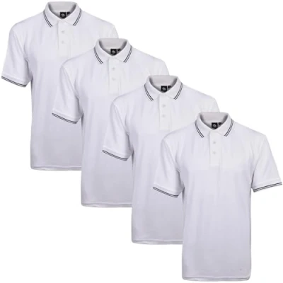 Image of True Face Mens Tshirts Polos Pique Tipping Pocket Collar Buttoned Regular Fit Top White Tip 4 Pack L