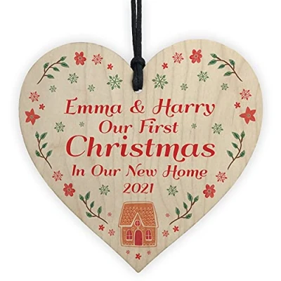Image of Personalised First 1st Christmas In Our New Home Wood Tree Bauble House Gift