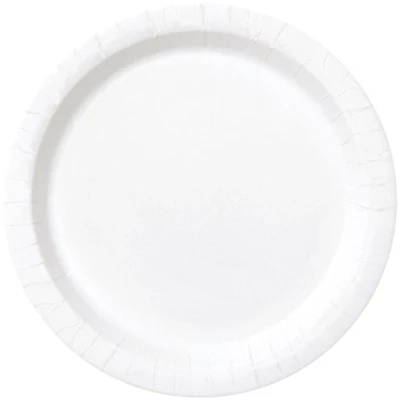 Image of White Solid Round Paper Dessert Plates (17cm) 20 Count Vibrant for Parties and Events, Perfect Appetizers, Snacks, Desserts
