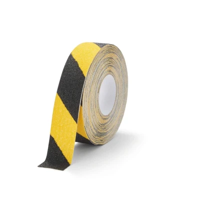 Image of Durable DURALINE GRIP+ Non Slip Floor Tape Self Adhesive Marking with 50mm Thickness and 15 Metres in Length Granulated Surface Yellow &amp; Black