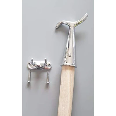 Image of Pole Hook and for Sash Windows Skylight Velux Window Loft Attic Blinds Boat Hooks (Polished Chrome &amp; Holder)