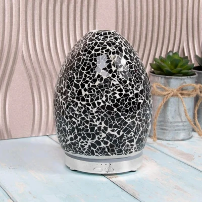 Image of Desire Aroma Black Mosaic Egg Diffuser Essential Oil Ultrasonic Aromatherapy Humidifier 4 Mist Modes, Quiet, Colourful Light + Auto Shut, H15cm