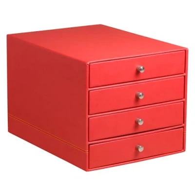 Image of RHODIA 318963C Poppy 4 Drawer File Organizer 24.8 x 32.7 22.8 cm Orange Saddle Stitching Faux Leather Exterior Rhodiarama Home Office Collection Organization &amp; Designer Storage