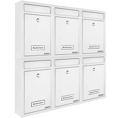 Image of MONZANA® 6x Lockable Letter Boxes Including 2 Keys Wall Mounted Mailbox Set Weatherproof Galvanised Steel With Name Plates Modern Design Post Box System Metal White