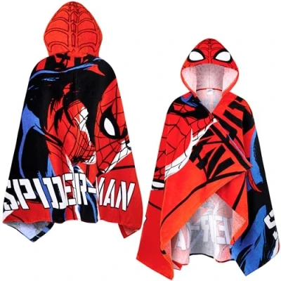 Image of Marvel Hooded Towel for Kids, Absorbent Bath with Hood the Pool, Beach Holiday Essentials (Red Spiderman, 6 14 Years)