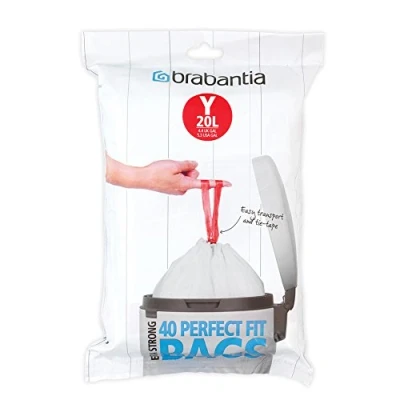 Image of Brabantia IdealFit Bin Liners (Size Y/20 Litre) Ideal Quality Thick Plastic Trash Bags with Tie Tape Drawstring Handles (40 Bags)