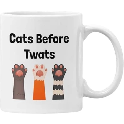 Image of Top Banana Gifts Cats Before Twats Funny Rude Ceramic Photo Mug Cup Tasse (White)