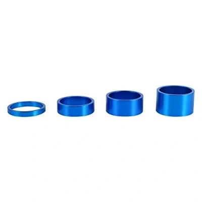 Image of Dilwe Headset Spacer, 4Pcs/Set 5mm/10mm/15mm/20mm Aluminum Alloy 28.6mm Bicycle Front Stem Fork Washer Set for MTB Bike Road Bikes(Black Red Blue Silver)(Blue)