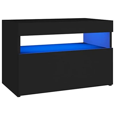 Image of vidaXL Black Bedside Cabinet with LED Lights Modern Nightstand Storage built Solid Engineered Wood