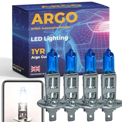 Image of Argo 4 Pcs H1 Headlight Bulb 100w Xenon White 6000k Super Bright Replacement 448 P14,5s Car Van Front Fog Light Lamp Main Dipped High Low Beam Upgrade Halogen Bulbs 12v