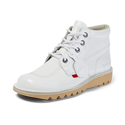 Image of Kickers Unisex Kick Hi Classic Ankle Boots Extra Comfortable Added Durability Premium Quality, White, 3 UK