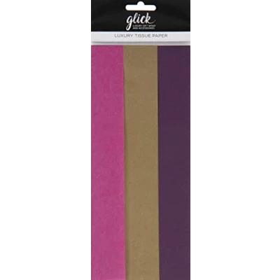 Image of Glick Six Sheets Tissue Paper Pack, Fuschia Pink, Gold and Violet Paper, Each Sheet 750mm x 500mm Bright for Gift Wrapping, TPM04