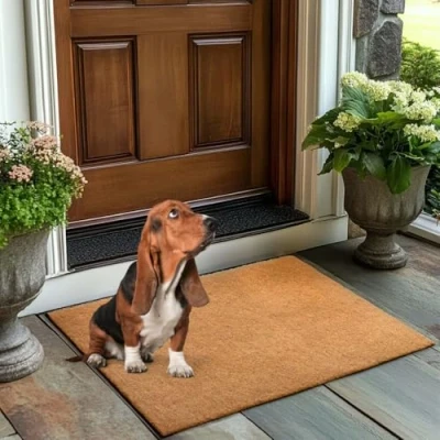 Image of Nicoman Cut To Size Coir Scraper Door Mat 40 x 60 cm, Boot Brush Outdoor Heavy Duty, Eco Friendly Non Slip Small Artificial Dirt Trapper, Removes Grass, Mud &amp; Dirt, Entrance Doormat