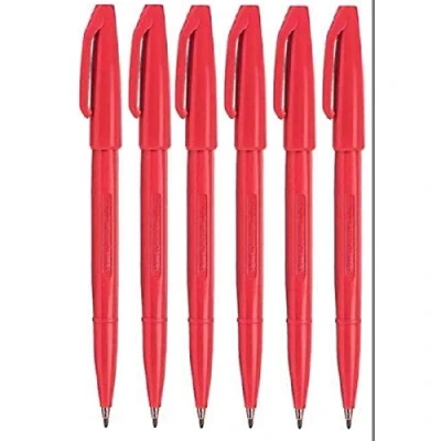 Image of Pentel Red Original Sign Pen S520 Fibre Tip Marker Pens Colour Fineliner 2mm Nib 1mm Line Width (Pack Of 6)