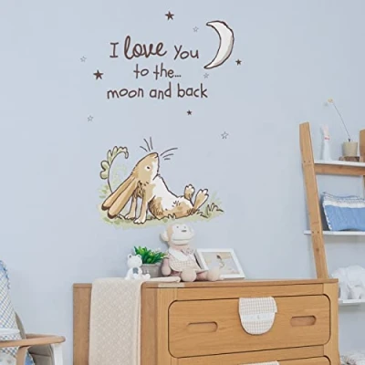 Image of Stickerscape Guess How Much I Love You Wall Stickers (Moon &amp; Hare Large) Nursery Stickers, Woodland Decor Easy to Apply, Cleanly Removable