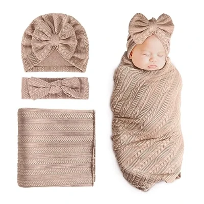 Image of DRESHOW Newborn Receiving Blanket Toddler Warm for Girls with Matching Bow Hat and Headband