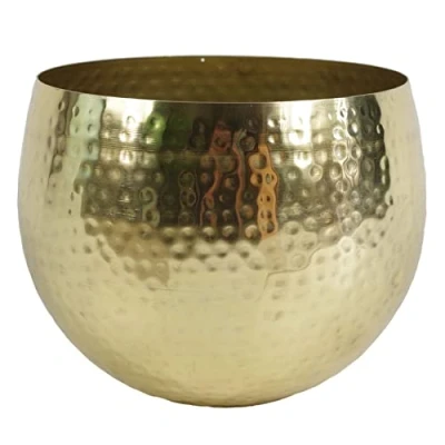 Image of LEAF 7199 Large Metal Planter Hammered Brass Gold Colour Straight Edge, 22cm x 18cm