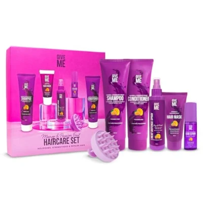 Image of Give Me Cosmetics Hair Care Gift Set, Shampoo and Conditioner, Mask, Heat Defence Spray, Serum, Scalp Massager, Mango Passion Fruit Haircare for Teenage Girls Women