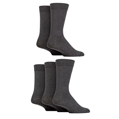 Image of Mens 5 Pair SOCKSHOP Plain and Patterned Cotton Socks with Gentle Grip Tops Charcoal 7 11