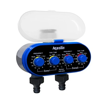 Image of Aqualin Hose Water Timer Garden Irrigation System Controller Electronic Watering Computer with Two Outlets Color Blue