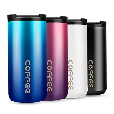 Image of WOODFIB Travel Mug, Double Walled Coffee Cup 350ml Vacuum Insulation Stainless Steel with Leakproof Lid Eco Friendly, for Hot and Cold Water Tea (Gradient Blue)