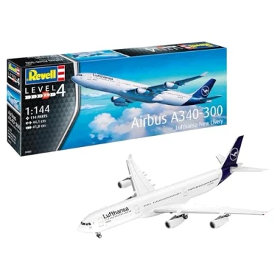 Image of Revell 03803 A340 300 Lufthansa New Livery 1:144 Scale Unbuilt/Unpainted Plastic Model Kit Army, Moulded colour