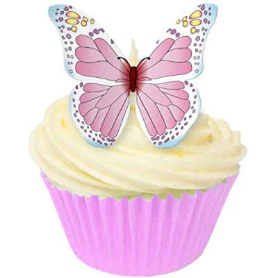 Image of Pack of 12 Edible Wafer Decorations Pink, White &amp; Baby Blue Butterflies 201 218