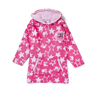 Image of Barbie Girls Blanket Hoodie Oversized Fleece Ultra Soft and Cosy Pink One Size