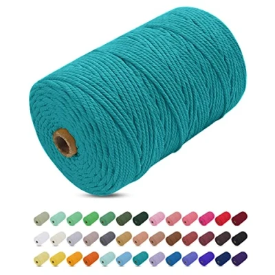 Image of Uiopa Macrame Cord 3mm x 200m, Thick Rope Yarn Soft Natural Cotton Cord, Coloured 4 Ply String for DIY Craft, Plant Hangers, Wall Hanging, Christmas Decorations (Peacock Blue)