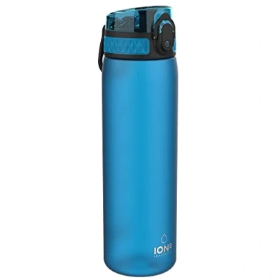 Image of Ion8 Water Bottle, 500 ml/18 oz, Leak Proof, Easy to Open, Secure Lock, Dishwasher Safe, BPA Free, Hygienic Flip Cover, Carry Handle, Fits Cup Holders, Clean, Carbon Neutral, Blue