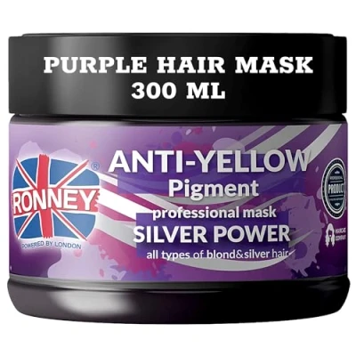 Image of RONNEY Purple Hair Mask for Blonde Extend the Action of No Yellow Shampoo Blonde, Bleached, Grey &amp; Silver Colour Add Shine, Cool Tone, Lighten Soften 300 ml