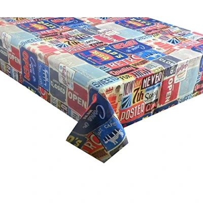 Image of Vinyl PVC Tablecloth USA Retro Poster 2 metres (200x137cm) 6 Seater Size Rectangle Table, Wipe Clean, Textile Backed Plastic Oblong Table Cloth (115)