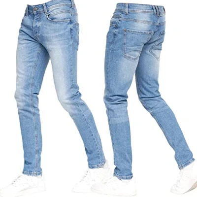 Image of Crosshatch Stretch Slim Fit Jeans Mens Denim Designer Trousers Pants by JeanBase Light Wash 32W X 30L