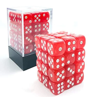 Image of Bescon 12mm 6 Sided Dice 36 in Brick Box, Six Die (36) Block of Dice, Marble Red