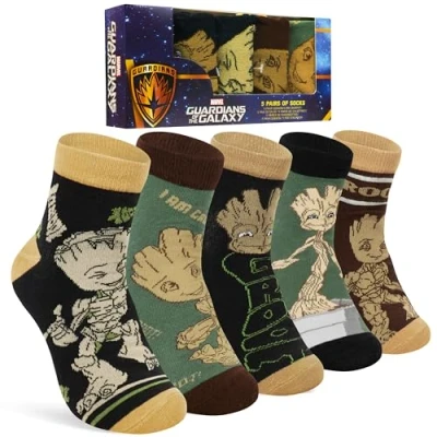 Image of Marvel Mens Ankle Socks, Soft and Breathable Socks Pack of 5 Gifts for Him (Multicolour Groot)