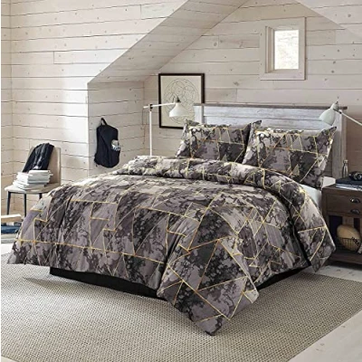 Image of Night Zone Duvet Cover Set Arlo Triangles Geometric Reversible Easy Care Printed Quilt Bedding (Grey, Single)