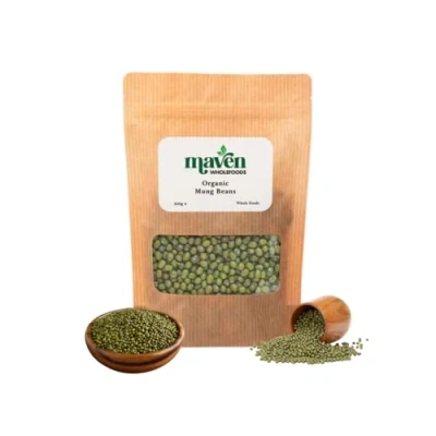 Image of Maven wholefoods Organic Mung Beans 500g Raw GMO Free High Fibre &amp; Protein Certified Suitable for Vegetarian Vegan Packed Fresh in Resealable Bags (500g)