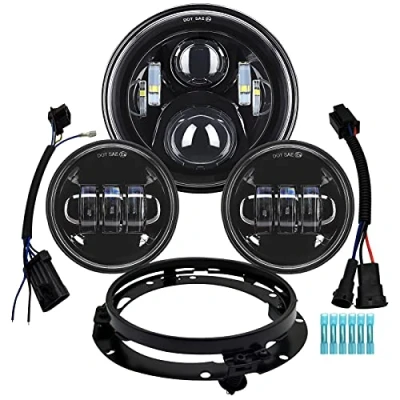 Image of AlyoNed 7 inch Motorcycle LED Headlight 4.5&quot; Fog Passing Lights DOT Kit Compatible with Harley Davidson Fat Boy Street Glide Heritage Softail Road King Switchback Electra Ultra Classic Black