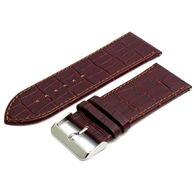 Image of Leather Watch Strap Band Croc Grain X Wide 28mm Brown with Chrome (Silver Colour) Buckle