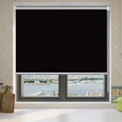 Image of Roller Blinds 105 x 90 cm UV 100% Blackout Protection Thermal for Window with Fittings Waterproof Fabric Any Windows Door Office, Black