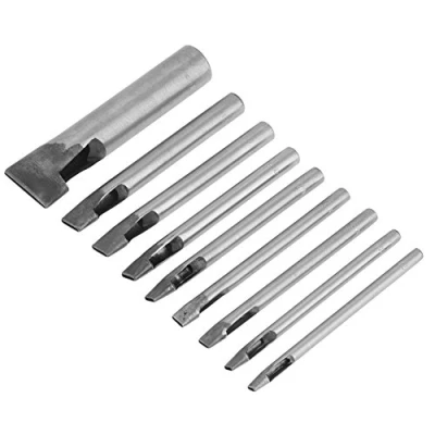 Image of 9 Pieces Leather Oval Shape Hole Punch Kit Cutter Belt Flat Punching Tool Hollow Cutting