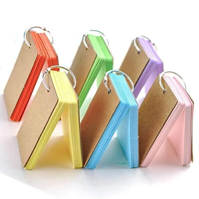 Image of Flash Cards, 300 Pcs Blank Revision Cards Index Study Kraft Paper Memo Scratch Pads with Metal Binder Ring, Multicolor, 6 Pack Colors