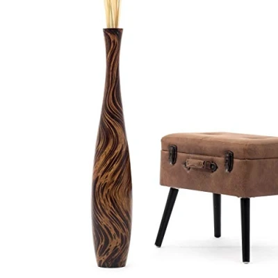 Image of Leewadee Large Brown Light Home Decor Floor Vase Wooden 90 cm Tall Farmhouse Flower Holder For Fake Plant And Pampas Grass