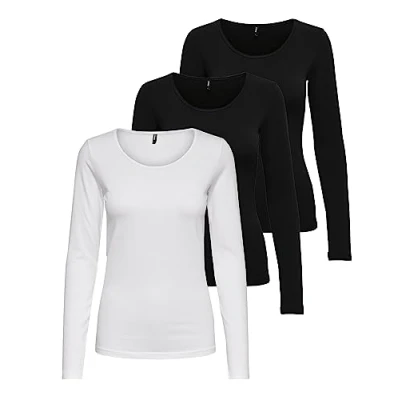 Image of ONLY Onllive Love Life Basic Women&#039;s Long Sleeved Shirt, 2 x Black, 1 White, XS